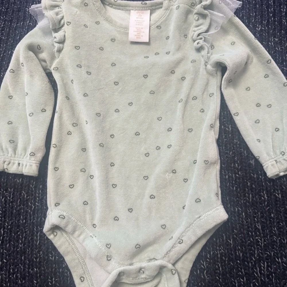 Ever & Ever Mint Heart Print Velour Bodysuit 9M *